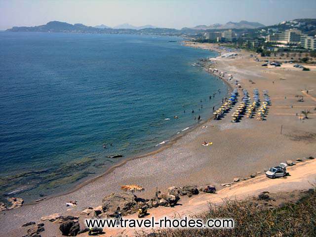 Faliraki beach, in the middle the organised part with the umbrellas. RHODES PHOTO GALLERY - THE BEACH