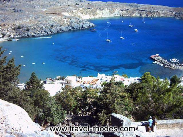 LINDOS PORT - The view of the small port of Lindos from above