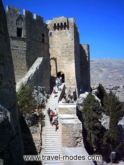 LINDOS ACROPOLIS - Hellenistic staircase leading to the main archaeological area of the Acropolis. Beside the medieval staircase are remains of the Governor's Palace. 
