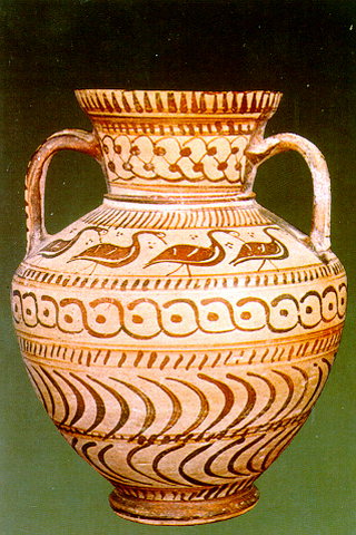 AMPORA -  Amphora of Fikellura style Rhodian workshop. It has palmettes below the handles and depicts an animal on the front and back. 6th c. BC. 
