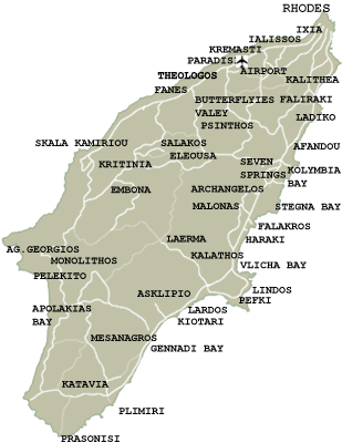 AVAILABLE REGIONS: RHODES TOWN, RODOS, RHODOS, IXIA, IALYSSOS, KALITHEA, FALIRAKI, AFANDOU, KOLYMBIA, LINDOS, PEFKI, LARDOS, KIOTARI, GENNADI, PRASSONISI, KAMIROS, THOLOS, VLYCHA, SEVEN SPRINGS, ARCHANGELOS, KALATHOS, BUTTERFLY VALLEY