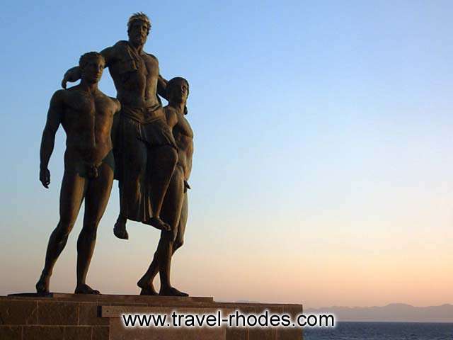 The statue of Diagoras in Rhodes in the sunset light  